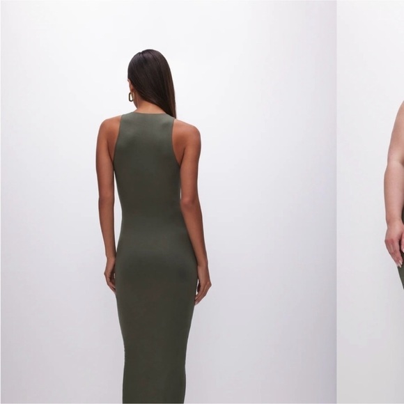Good American Micro Rib Stretch Tank Midi Green Sage Sleeveless Bodycon Dress - Picture 10 of 13